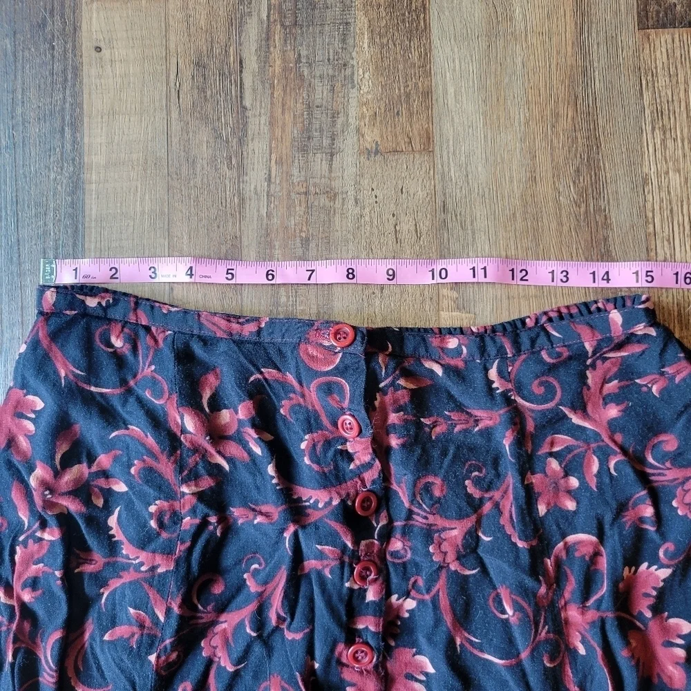 Melrose Collectibles Button Down Front Red Black Floral Pattern Midi Maxi Skirt
